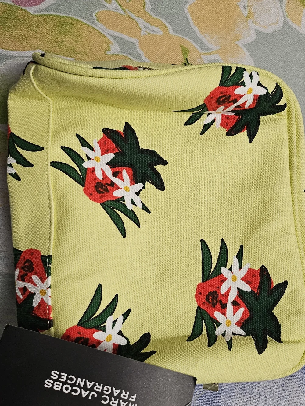 Marc Jacobs Fragrances Floral Cosmetic Pouch - Lime Green with Red Accents